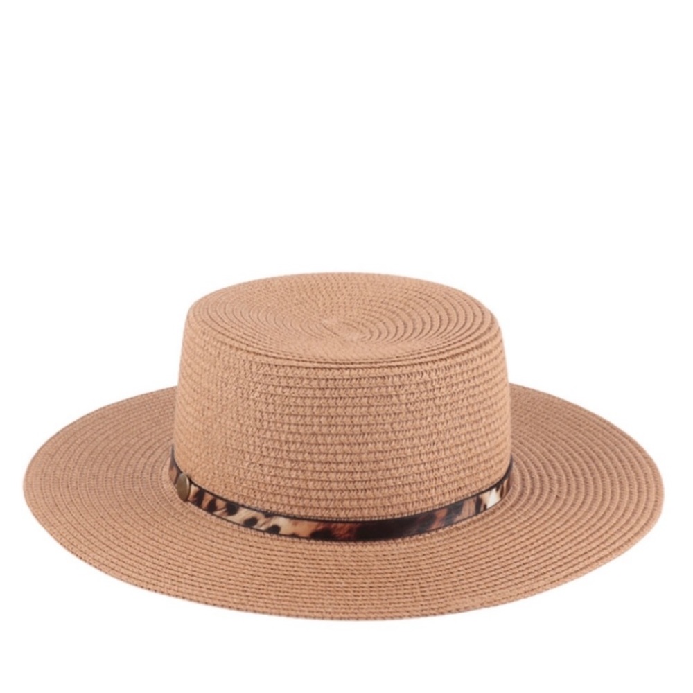 B120🤎Cutest boho hat w/leopard print trim around rim! Flawless finish2any look!